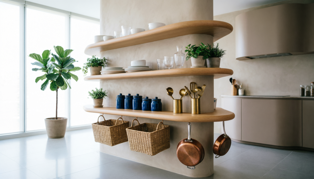 Open Shelving with Curved Elements